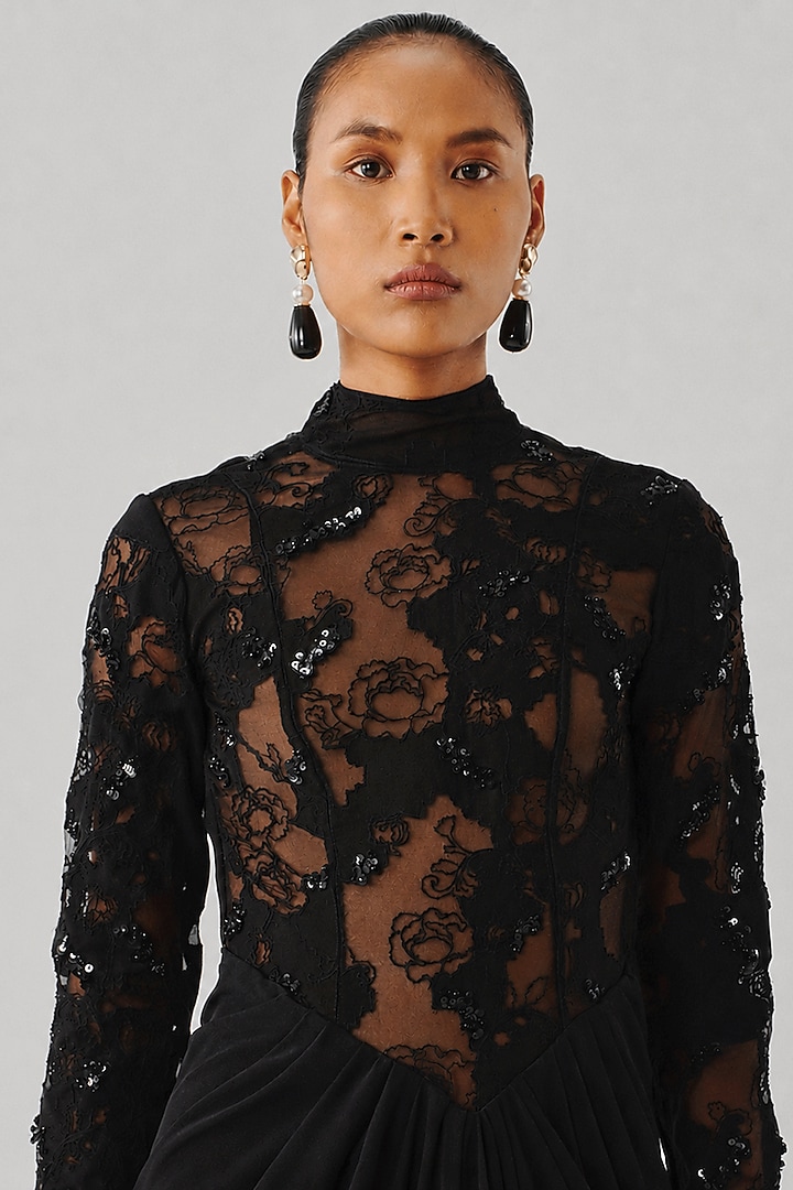 Black Chiffon & Silk Crepe Wedding Gown by Aroka at Pernia's Pop Up Shop