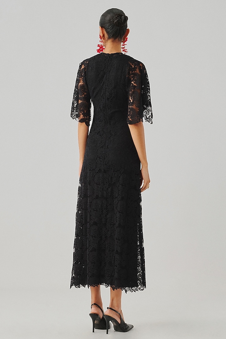 Black Lace & Modal Satin Midi Slip Vacation Dress by Aroka at Pernia's Pop Up Shop