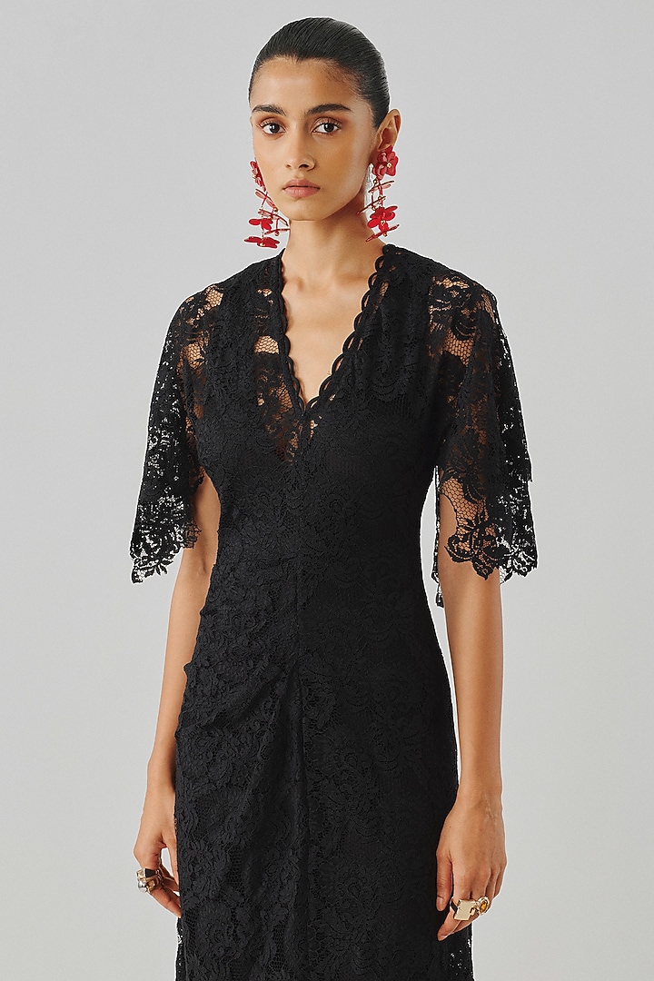 Black Lace & Modal Satin Midi Slip Vacation Dress by Aroka at Pernia's Pop Up Shop