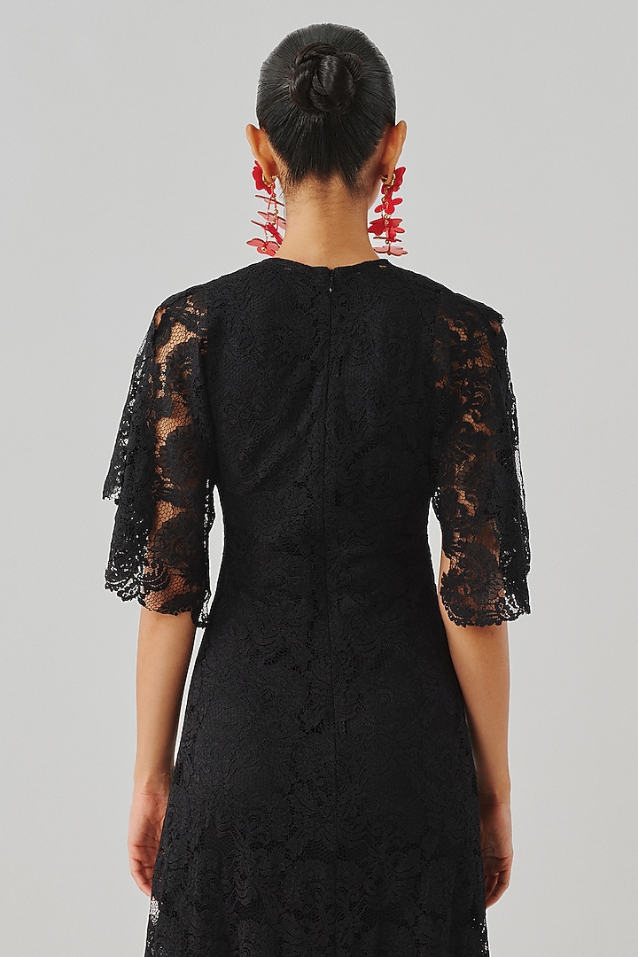 Black Lace & Modal Satin Midi Slip Vacation Dress by Aroka at Pernia's Pop Up Shop