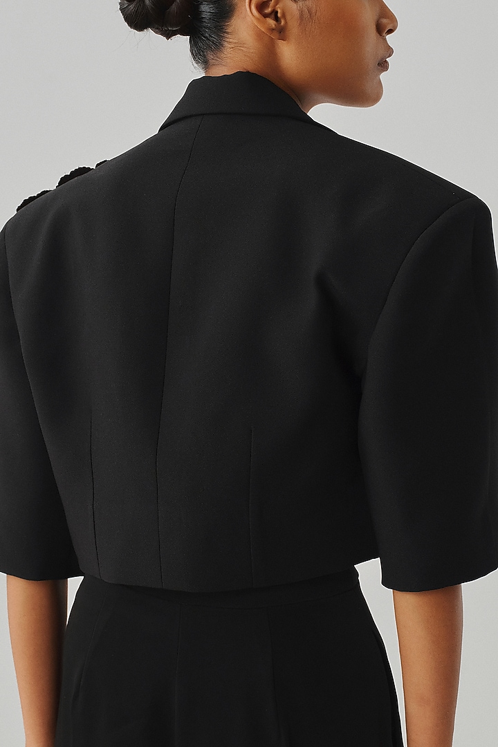 Black Crepe Floral Hand Embroidered Structured Jacket by Aroka at Pernia's Pop Up Shop