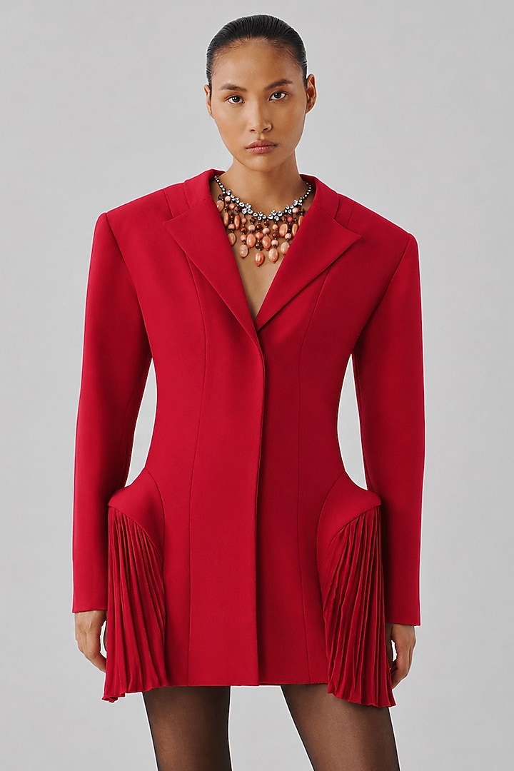 Carmine Red Crepe Mini Blazer Cocktail Dress by Aroka at Pernia's Pop Up Shop