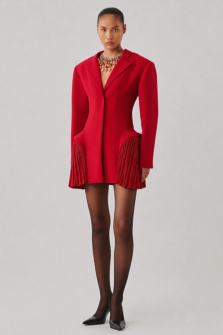 Carmine Red Crepe Mini Blazer Cocktail Dress by Aroka at Pernia's Pop Up Shop