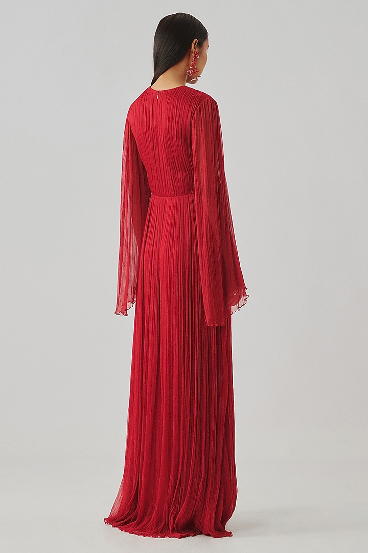 Red Wrinkled Chiffon Ruched Engagement Gown by Aroka at Pernia's Pop Up Shop