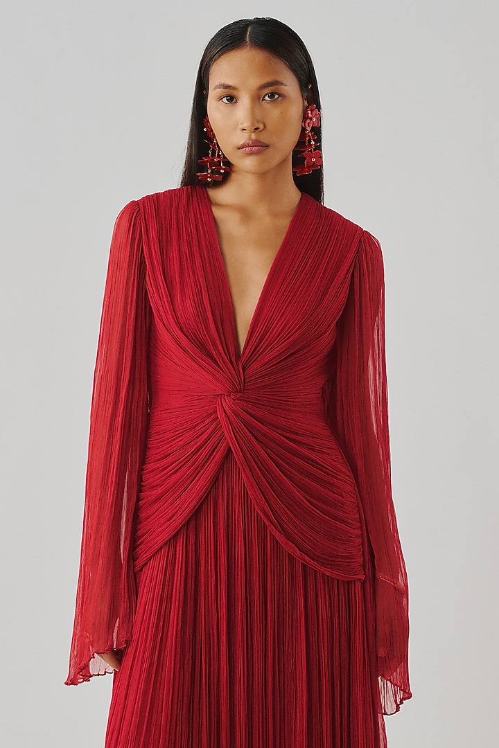 Red Wrinkled Chiffon Ruched Engagement Gown by Aroka at Pernia's Pop Up Shop