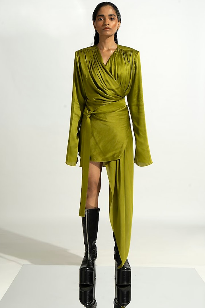 Bottle Green Modal Satin Dress by Aroka