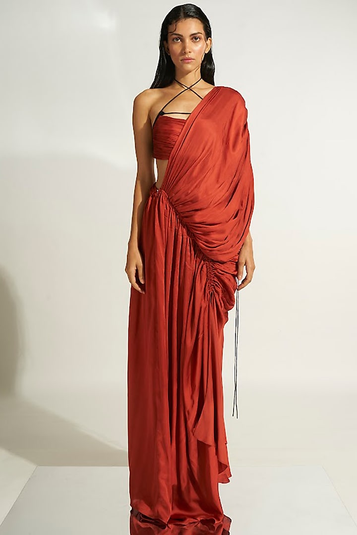 Red Modal Satin Gown by Aroka