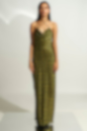 Green Cupro Satin Printed Summer Dress by Aroka at Pernia's Pop Up Shop