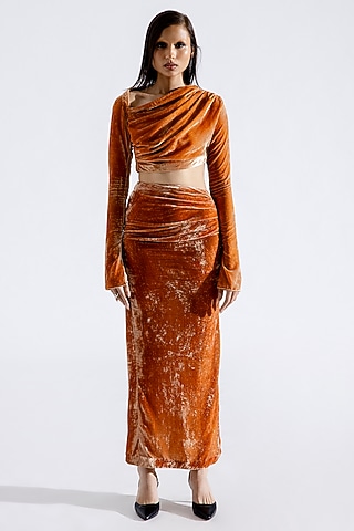 Caramel Silk Velvet Crop Top by Aroka