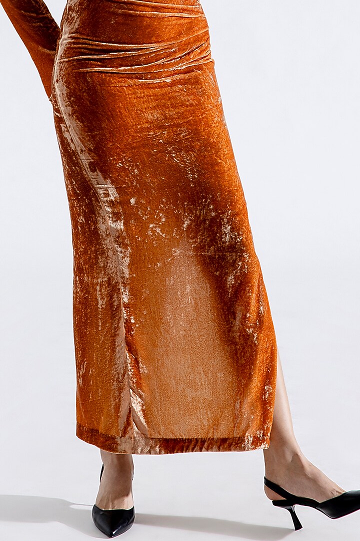 Caramel Silk Velvet Maxi Skirt by Aroka at Pernia's Pop Up Shop