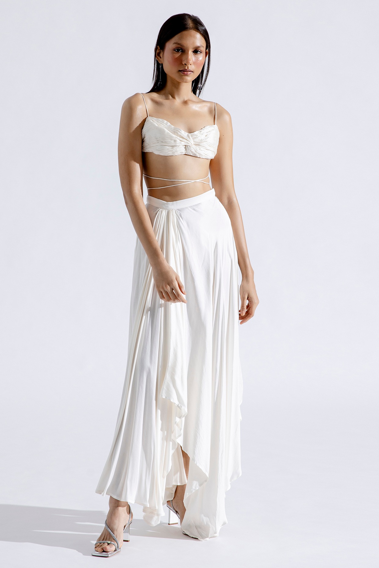 White Modal Satin Crop Top Design by Aroka at Pernia's Pop Up Shop