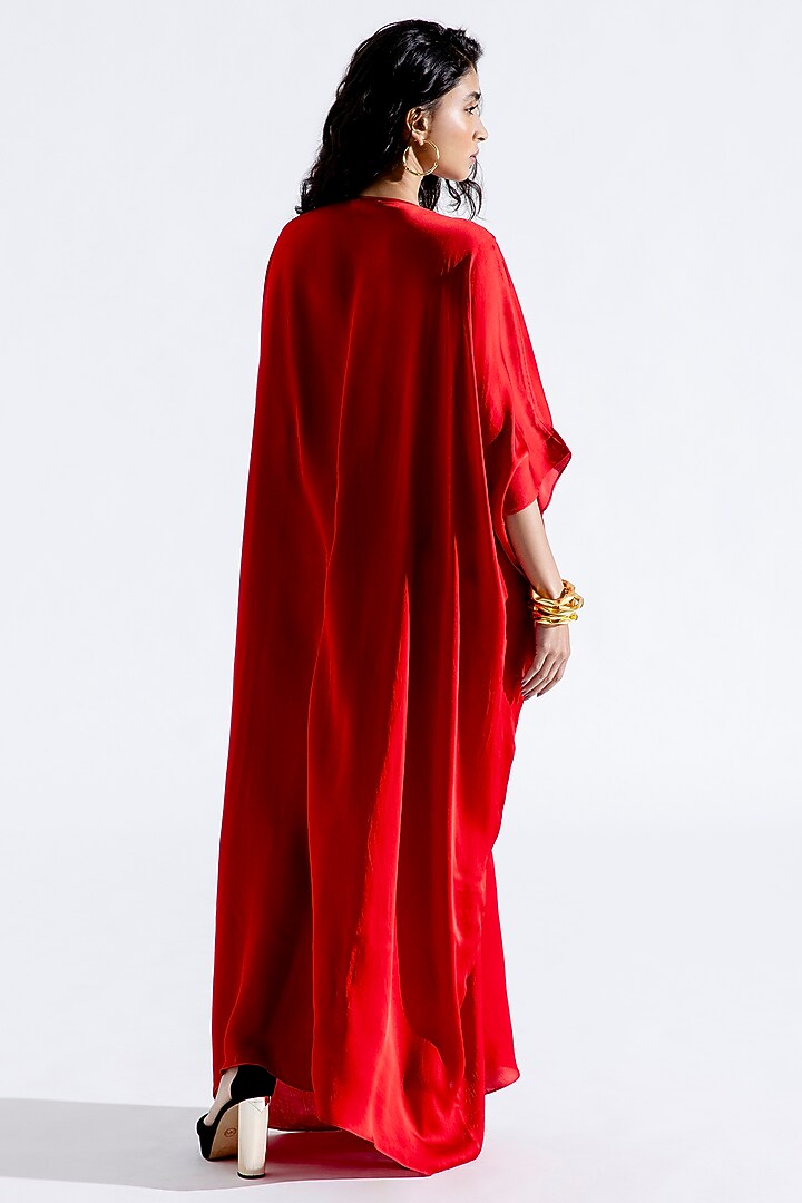 Red Modal Satin Kaftan by Aroka at Pernia's Pop Up Shop