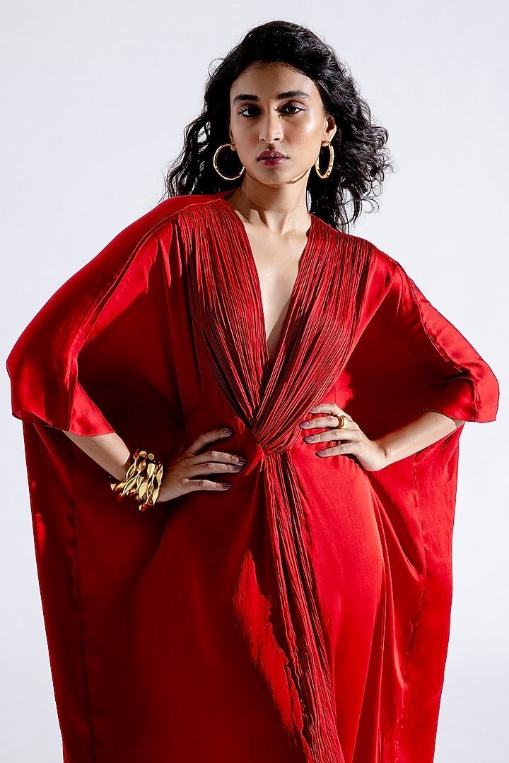 Red Modal Satin Kaftan by Aroka at Pernia's Pop Up Shop