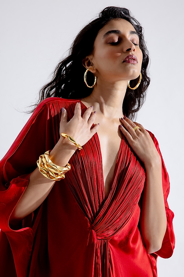 Red Modal Satin Kaftan by Aroka at Pernia's Pop Up Shop