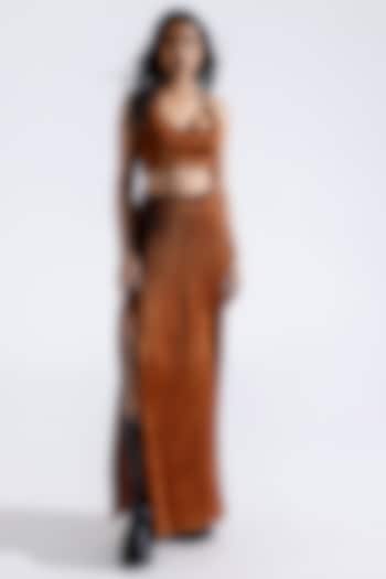 Bronze Modal Satin Maxi Skirt by Aroka