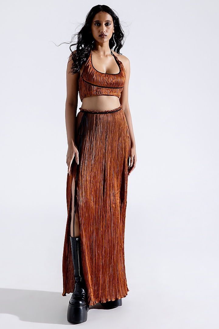 Bronze Modal Satin Maxi Skirt by Aroka