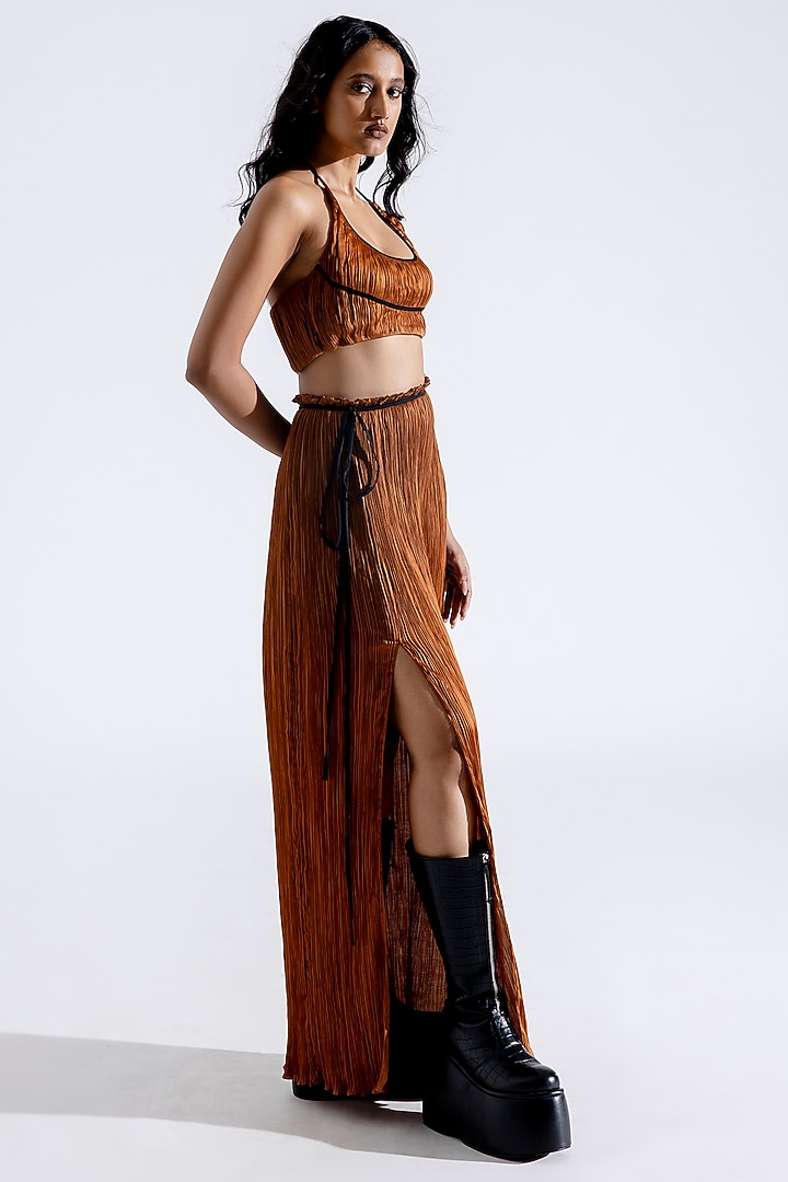 Bronze Modal Satin Maxi Skirt by Aroka at Pernia's Pop Up Shop