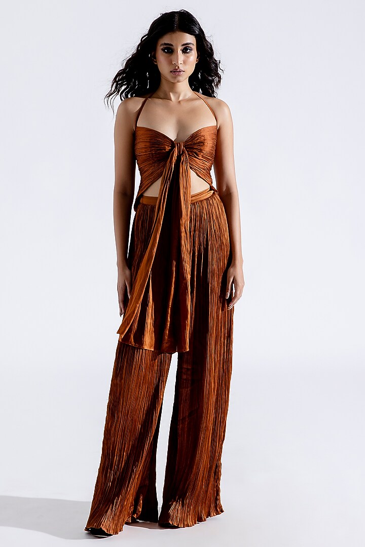 Brown Modal Satin Twisted Crop Top by Aroka at Pernia's Pop Up Shop