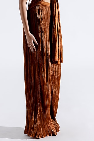 Brown Modal Satin Wide-Leg Pants by Aroka