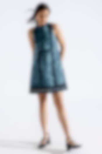 Blue Denim A-Line Printed Mini Dress by Aroka