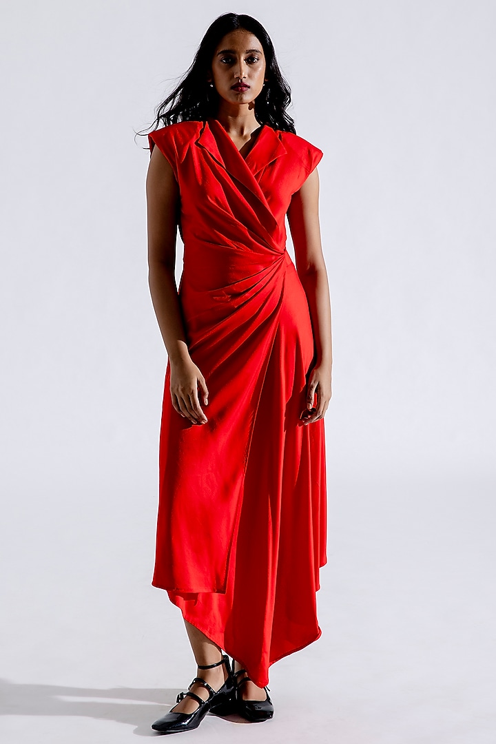 Red Tencel Maxi Wrap Dress by Aroka at Pernia's Pop Up Shop