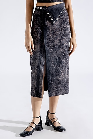 Steel Grey Denim Midi Skirt by Aroka