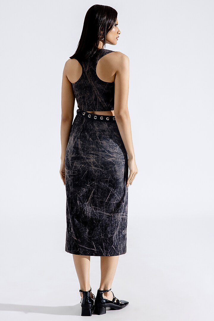 Steel Grey Denim Midi Skirt by Aroka at Pernia's Pop Up Shop