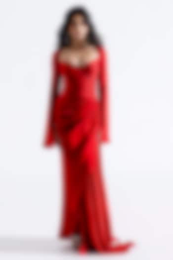 Red Modal Satin Maxi Dress by Aroka