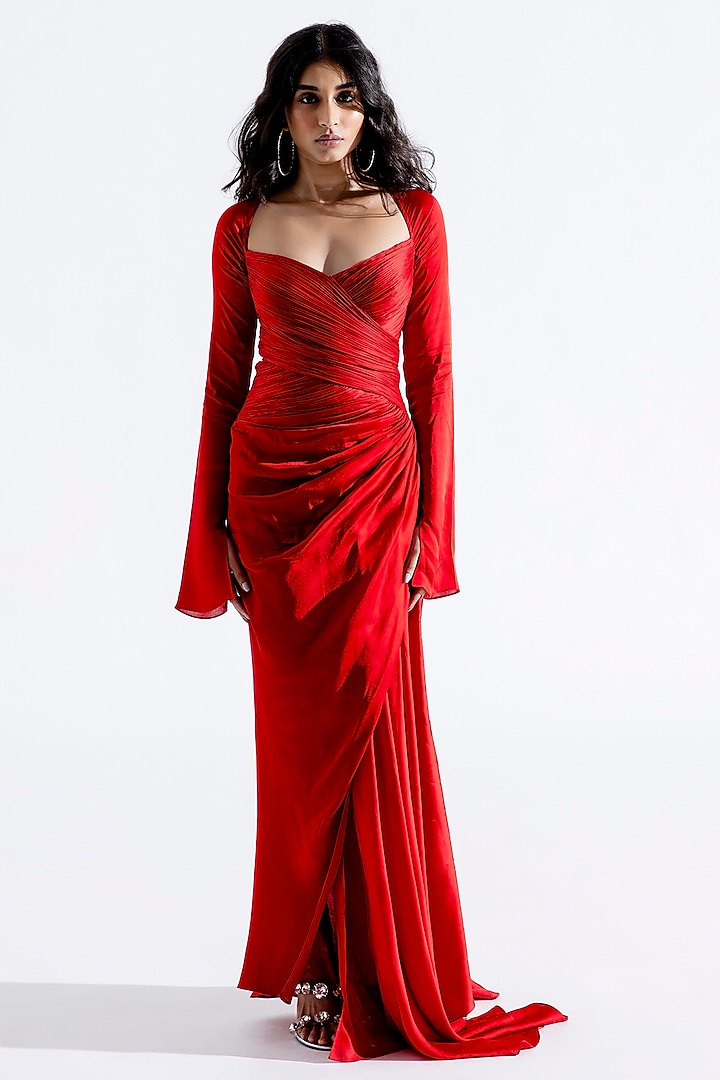 Red Modal Satin Maxi Dress by Aroka
