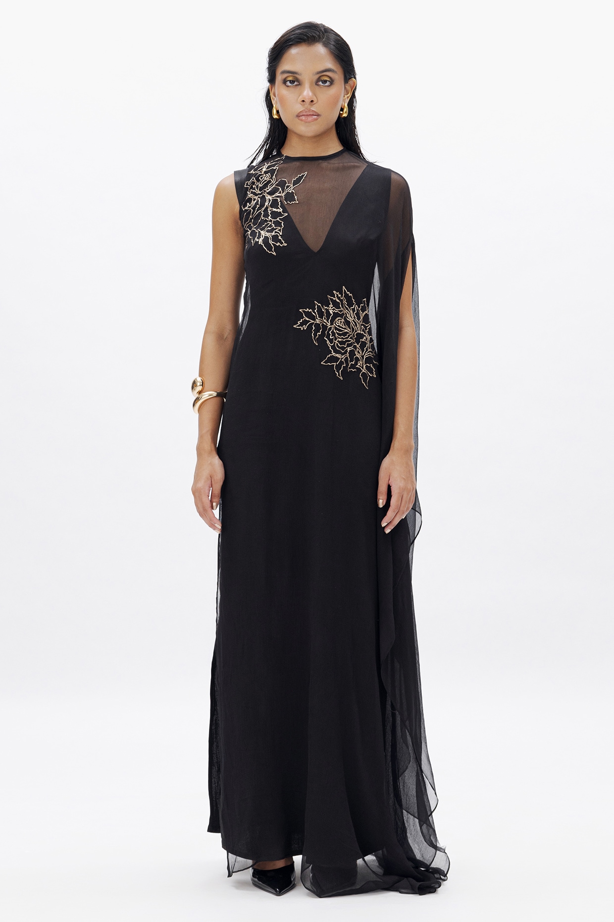【新品未使用】Acka sheer shoulder dress Black Cotton Blend Pinnacle Padded Shoulder Sheath Dress