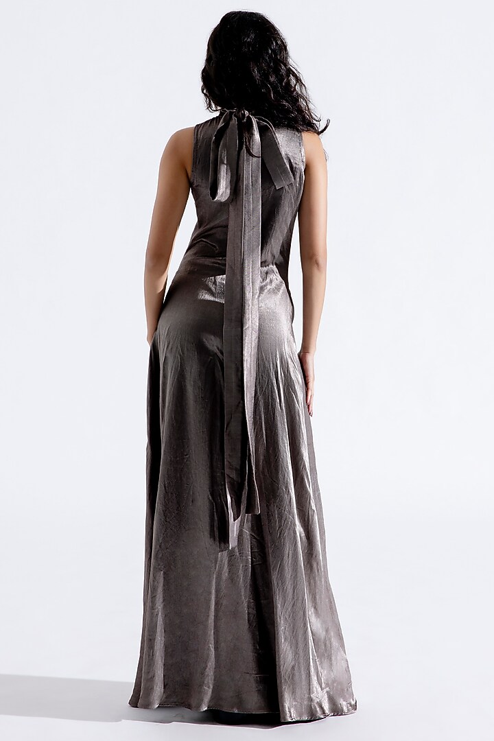 Silver Vegan Mashru Maxi Cowl Summer Dress by Aroka at Pernia's Pop Up Shop
