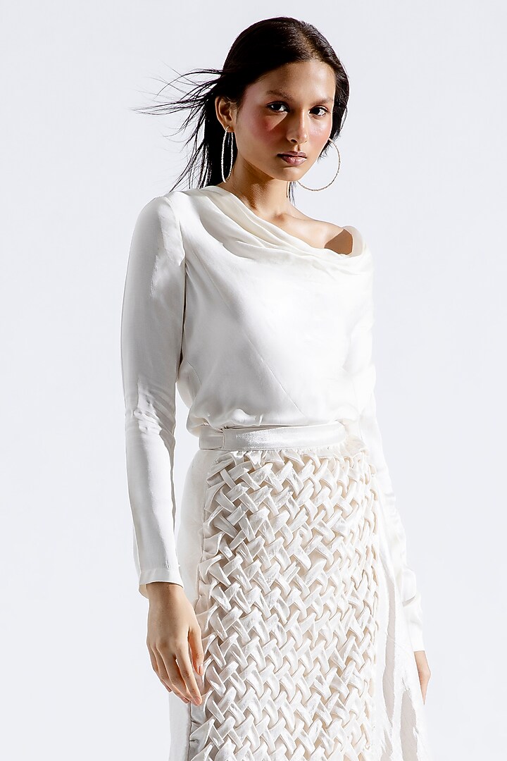 Cream Modal Satin Cowl Top by Aroka at Pernia's Pop Up Shop