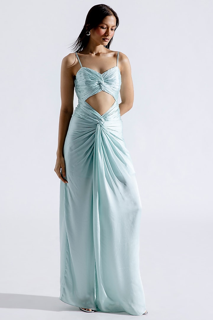 Blue Modal Satin Maxi Dress by Aroka