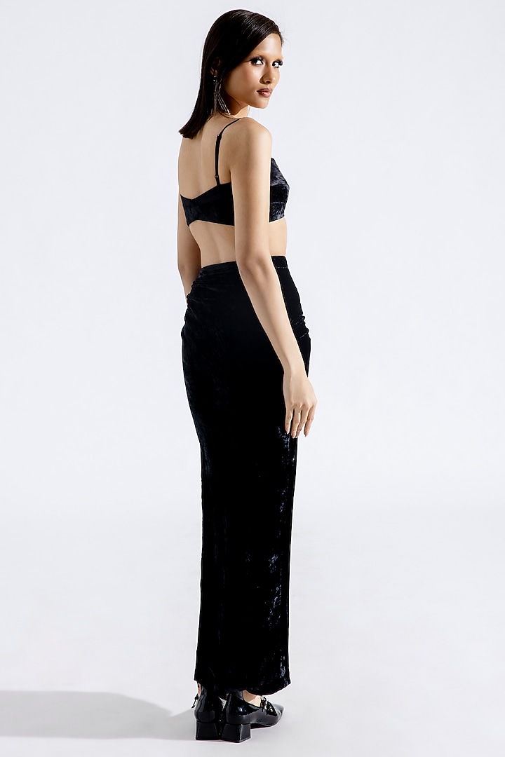 Black Velvet Ruched Skirt by Aroka at Pernia's Pop Up Shop