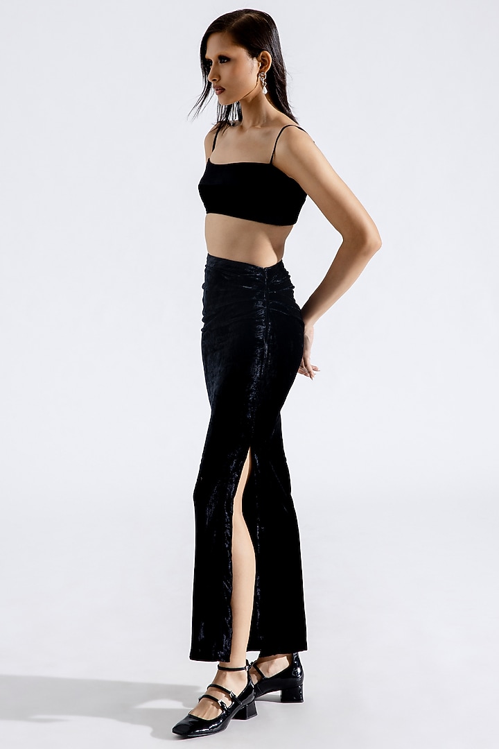 Black Velvet Ruched Skirt by Aroka at Pernia's Pop Up Shop