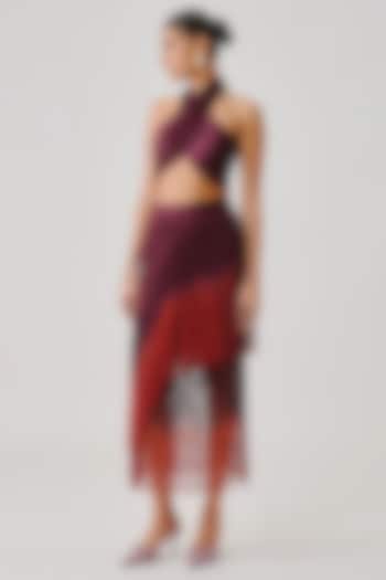 Burgundy Modal Satin Draped Halter Top by Aroka at Pernia's Pop Up Shop