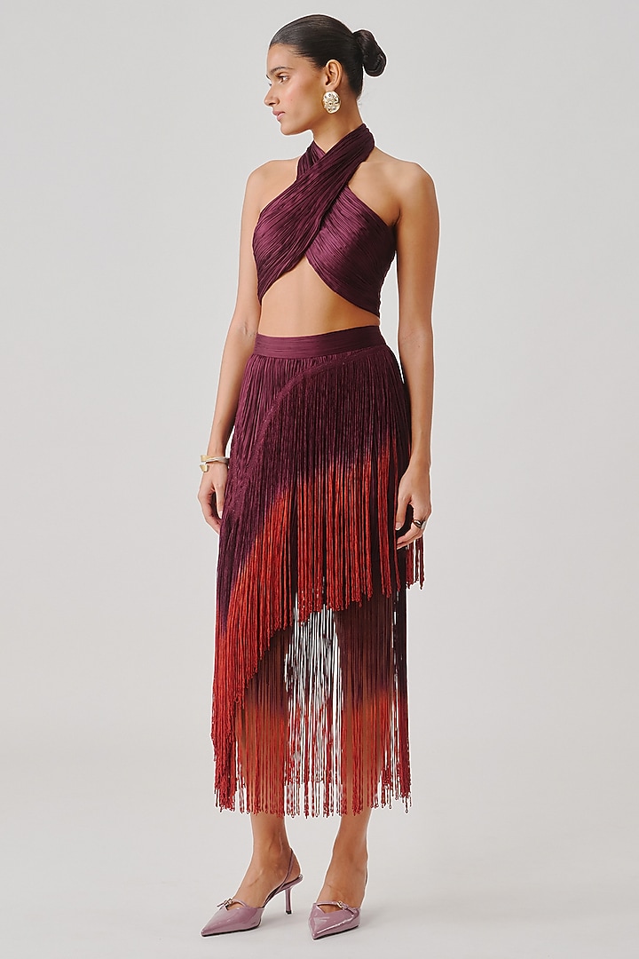 Burgundy Modal Satin Draped Halter Top by Aroka at Pernia's Pop Up Shop