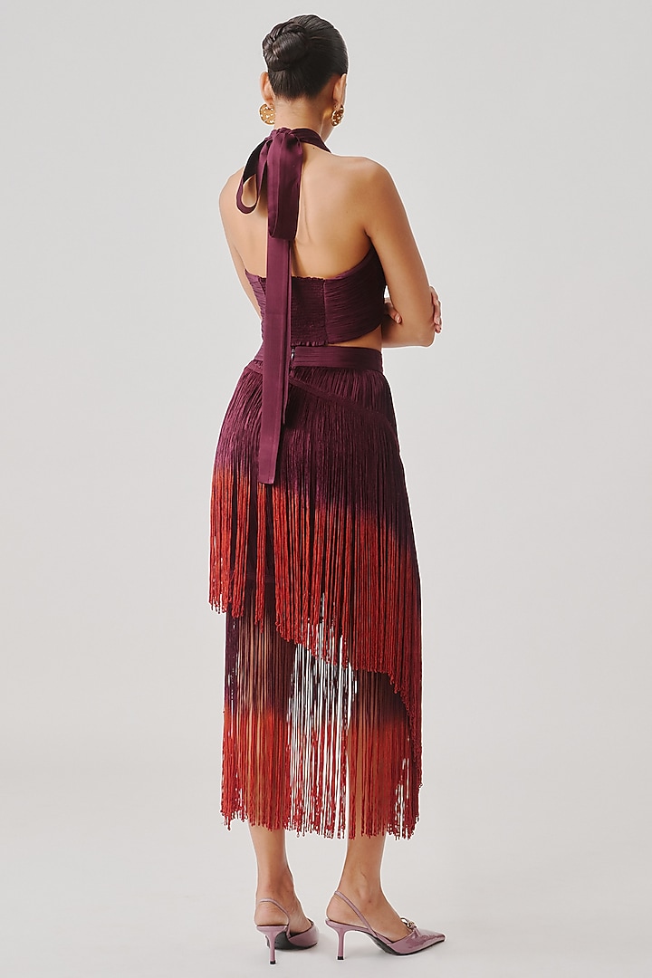 Burgundy Modal Satin Draped Halter Top by Aroka at Pernia's Pop Up Shop