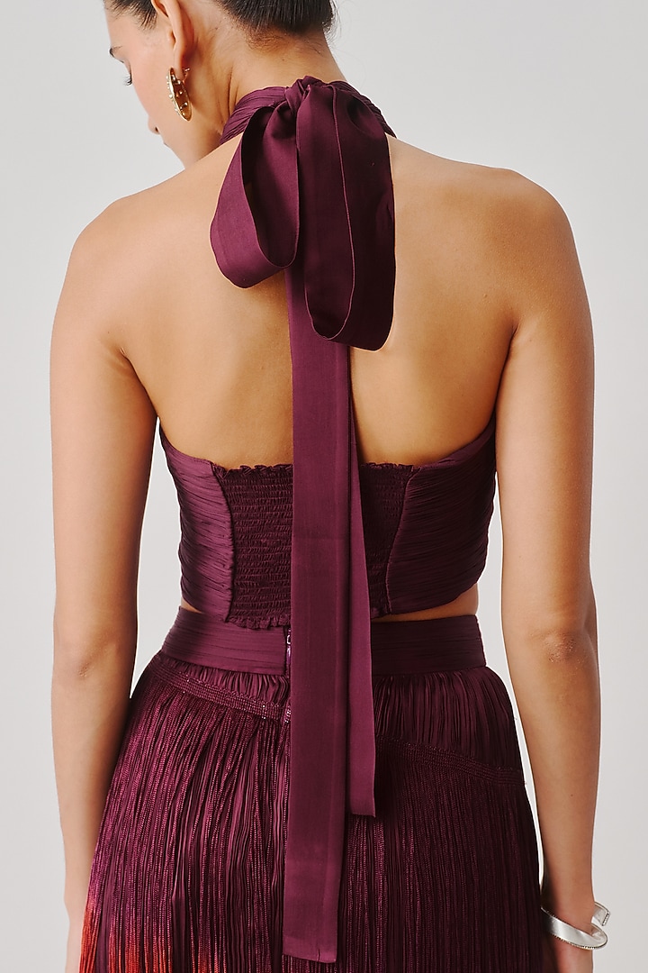 Burgundy Modal Satin Draped Halter Top by Aroka at Pernia's Pop Up Shop