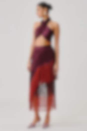 Wine & Rust Modal Satin Layered Ombre Midi Skirt by Aroka at Pernia's Pop Up Shop