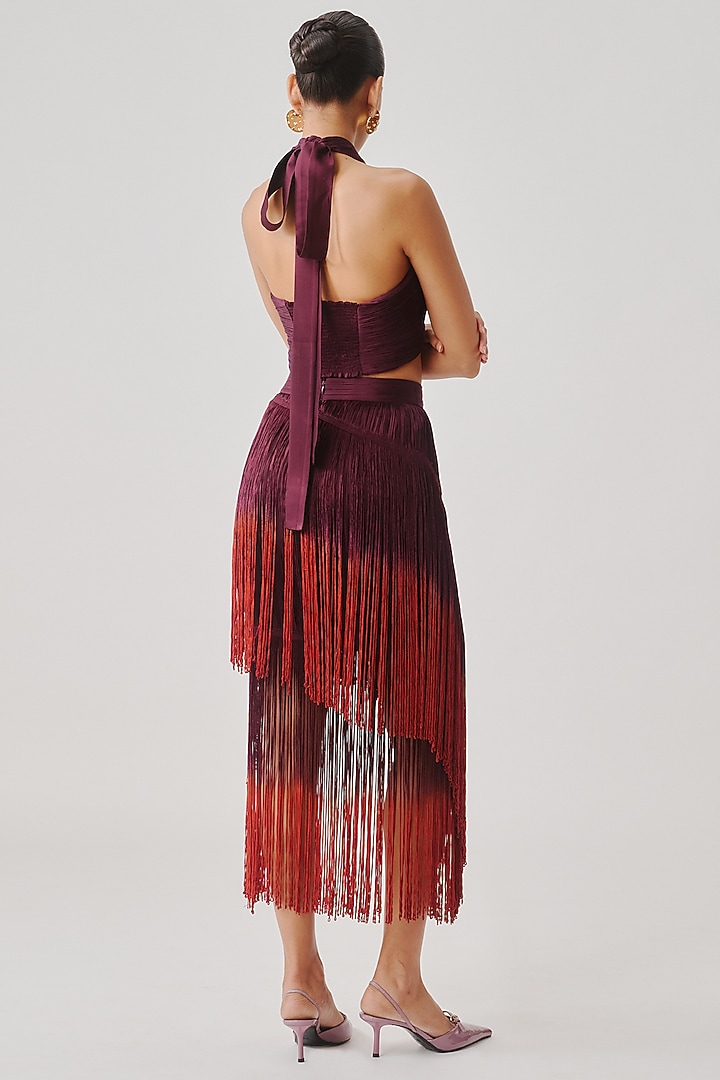 Wine & Rust Modal Satin Layered Ombre Midi Skirt by Aroka at Pernia's Pop Up Shop