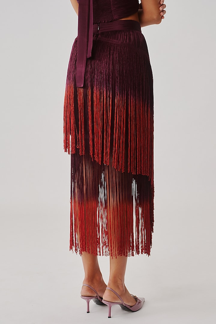 Wine & Rust Modal Satin Layered Ombre Midi Skirt by Aroka at Pernia's Pop Up Shop