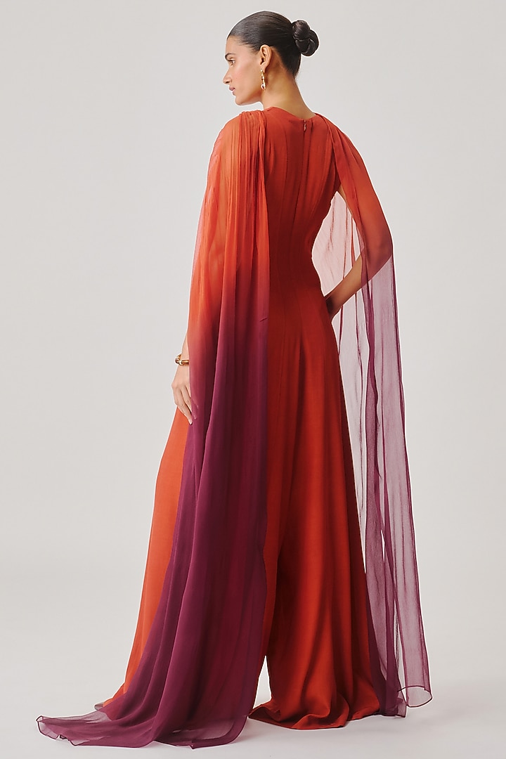 Deep Rust Moroccan Crepe Jumpsuit With Scarf by Aroka at Pernia's Pop Up Shop