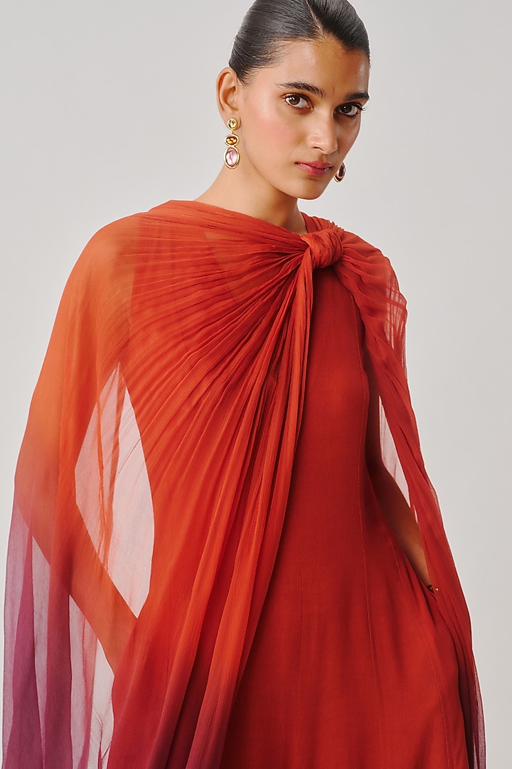Deep Rust Moroccan Crepe Jumpsuit With Scarf by Aroka at Pernia's Pop Up Shop