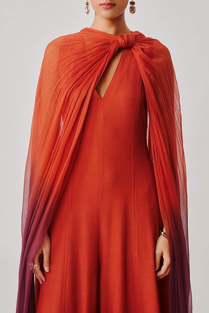 Deep Rust Moroccan Crepe Jumpsuit With Scarf by Aroka at Pernia's Pop Up Shop