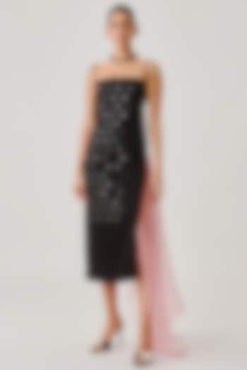 Black Japanese Crepe Mirror Embroidered Straight Cocktail Dress by Aroka at Pernia's Pop Up Shop