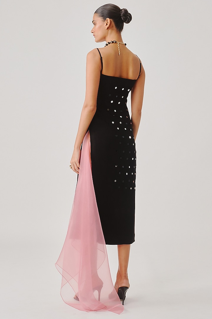 Pernia's Pop Up Shop - Aroka Women Black Japanese Crepe Mirror Embroidered Straight Dress