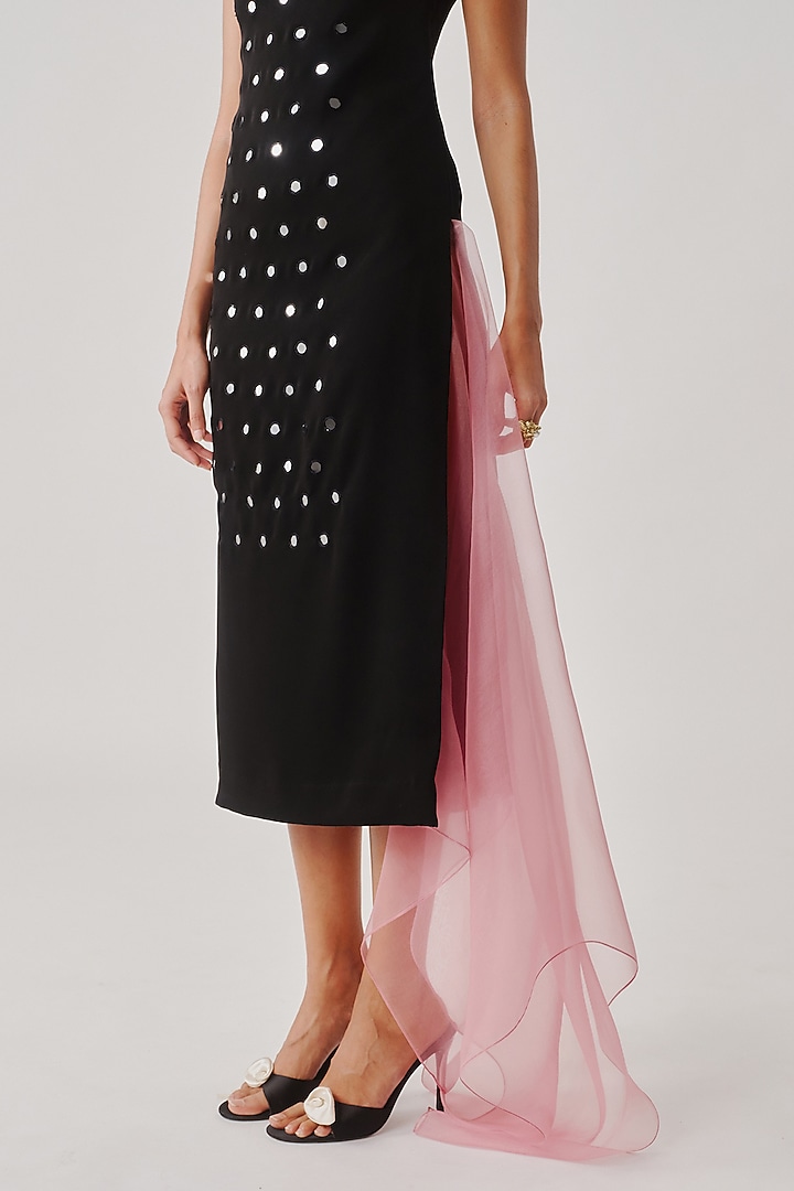Black Japanese Crepe Mirror Embroidered Straight Cocktail Dress by Aroka at Pernia's Pop Up Shop