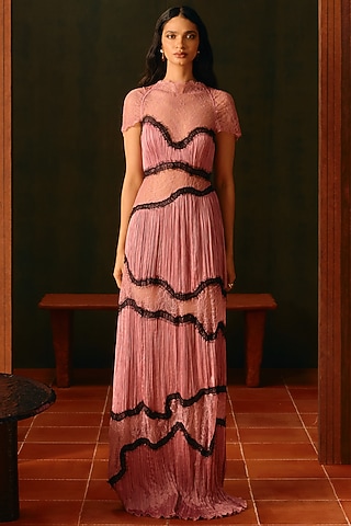 Dusty Rose Pink Modal Satin Gown by Aroka