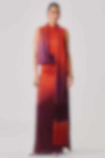 Rust & Burgundy Modal Satin Draped Ombre Dress by Aroka at Pernia's Pop Up Shop